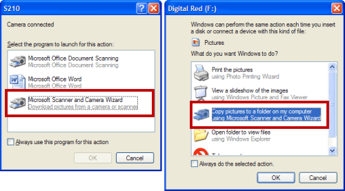 Select either "Microsoft Scanner and Camera Wizard" or "Copy pictures ...