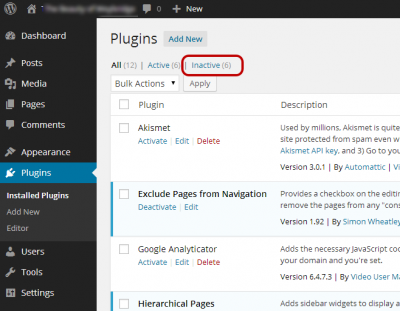 inactive plugins